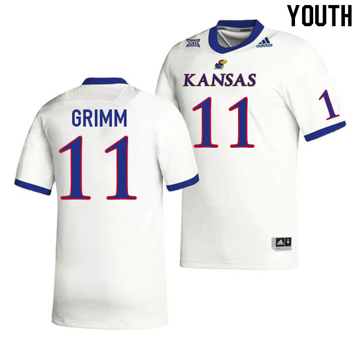 Youth #11 Luke Grimm Kansas Jayhawks College Football Jerseys Stitched Sale-White - Click Image to Close